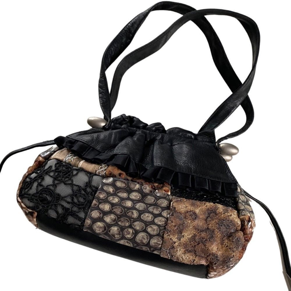 Vintage 90s / y2k Renato Angi Italy Boho Patchwork Mixed Media Leather Handbag